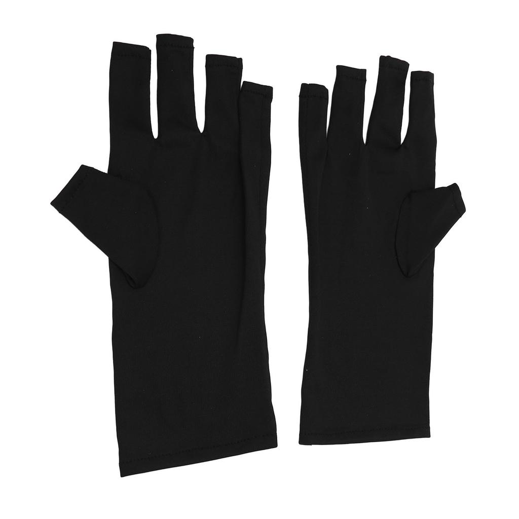 2 Pairs UV Gloves Fingerless Excellent Elasticity Art UV Blocking Gloves for Nail Gel Dryer Black