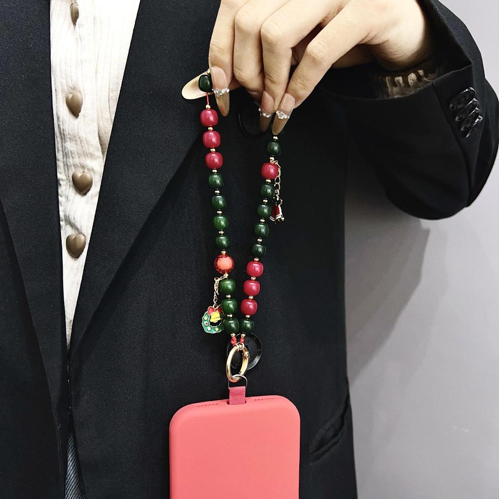New High-End Christmas Phone Lanyard: DIY Red and Two-Color Bead Wrist Strap
