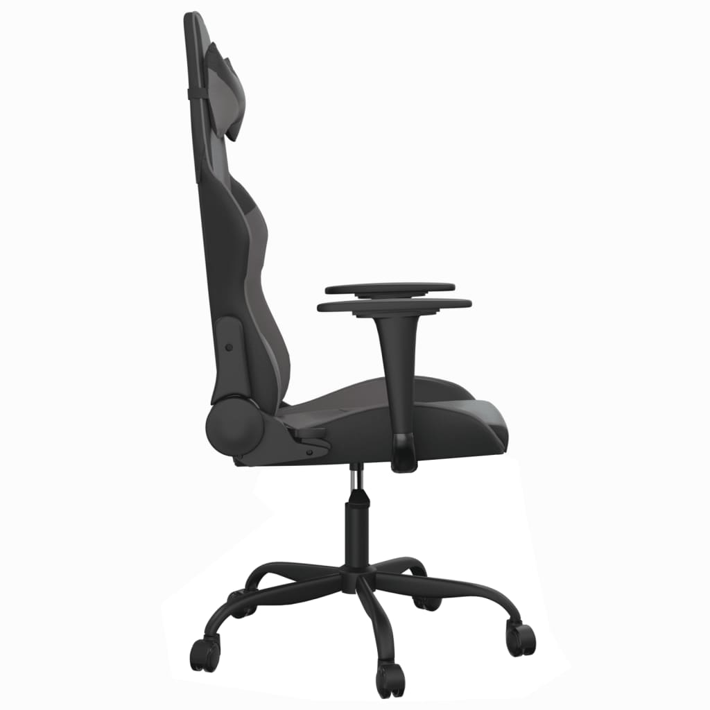 Gaming Chair with Massage Function Black and Gray Faux Leather