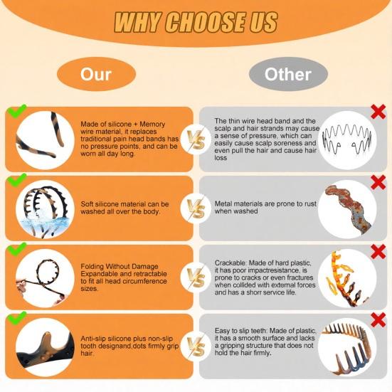 Cerchietto per Capelli a Forma di U in Silicone Fascia Antiscivolo con Denti Cerchietto Versatile per Acconciature Pettine Regolabile Accessorio per Capelli