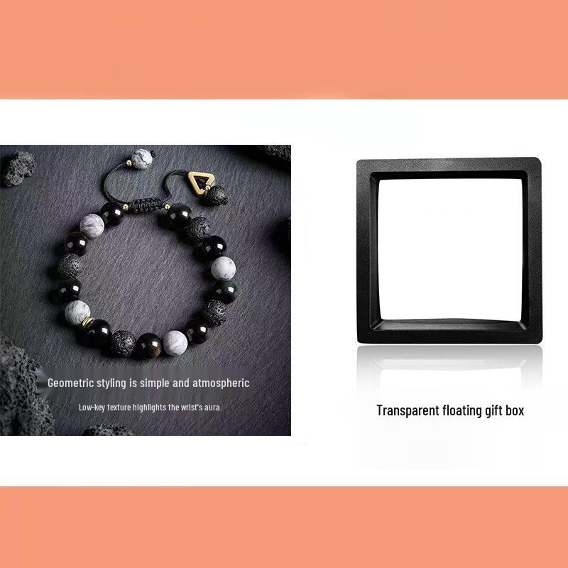 Rogue Handsome Volcanic Obsidian Bracelet: Trendy Adjustable Retro Jewelry for Men & Women.