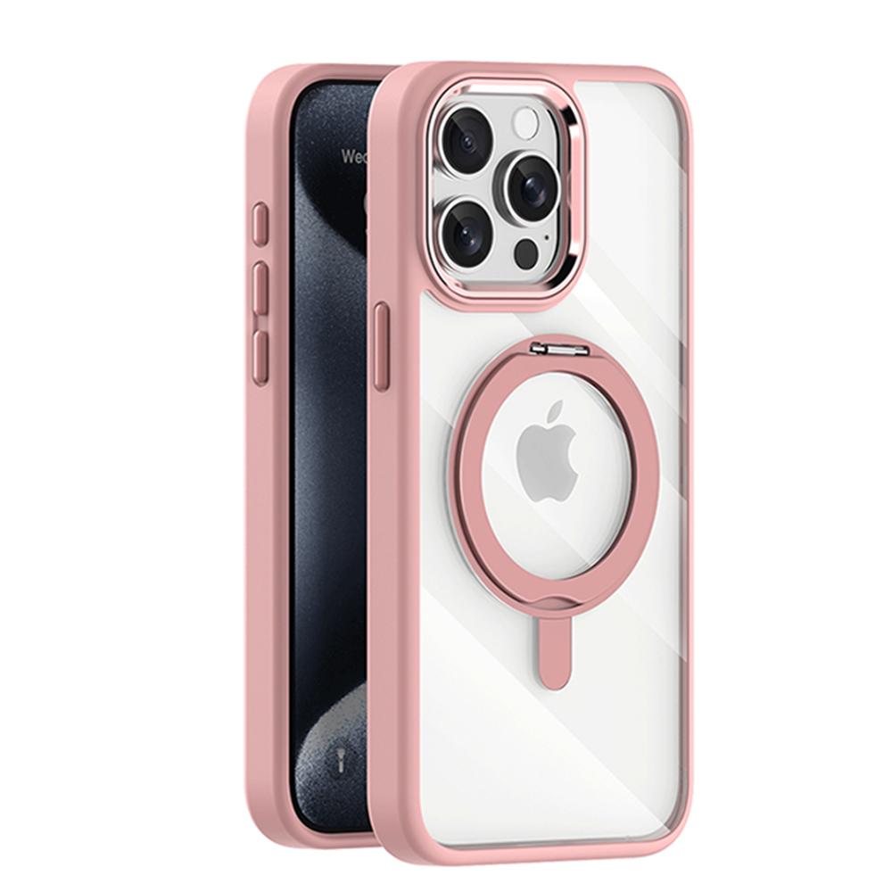 Transparent For Magsafe Wireless Charge Ring Holder Phone Case For iPhone 15 14 Plus 13 12 Pro Max Clear Metal Kickstand Cover