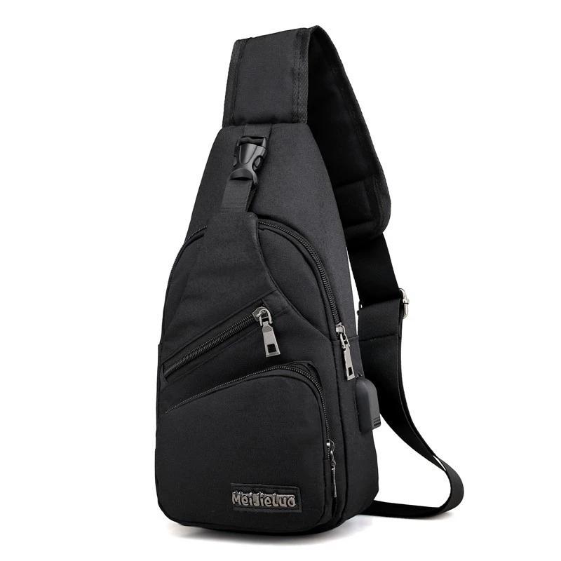 

Men Waterproof Sling Chest Bag, USB Charging Port with Headphone Jack Adjustable Strap Shoulder Bag Crossbody Wallet чёрный