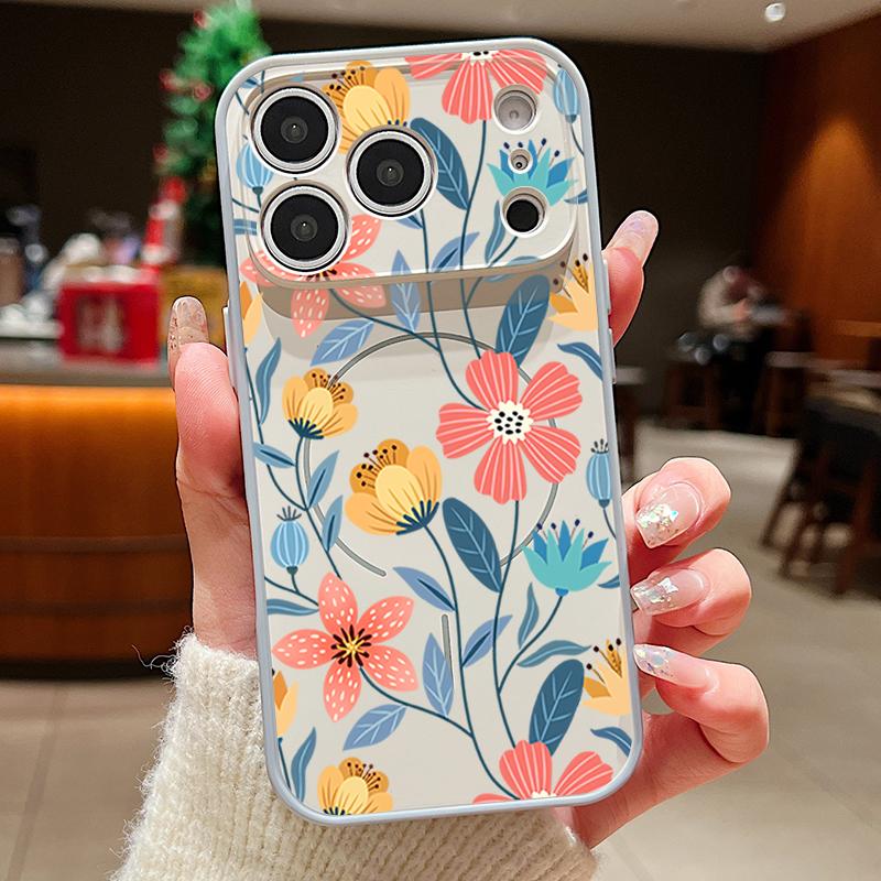 Cartoon Colorful Flowers Magnetic Phone Case For iPhone 17 16 15 14 13 Pro Max For Magsafe Wireless Charge Lens Protect Cover