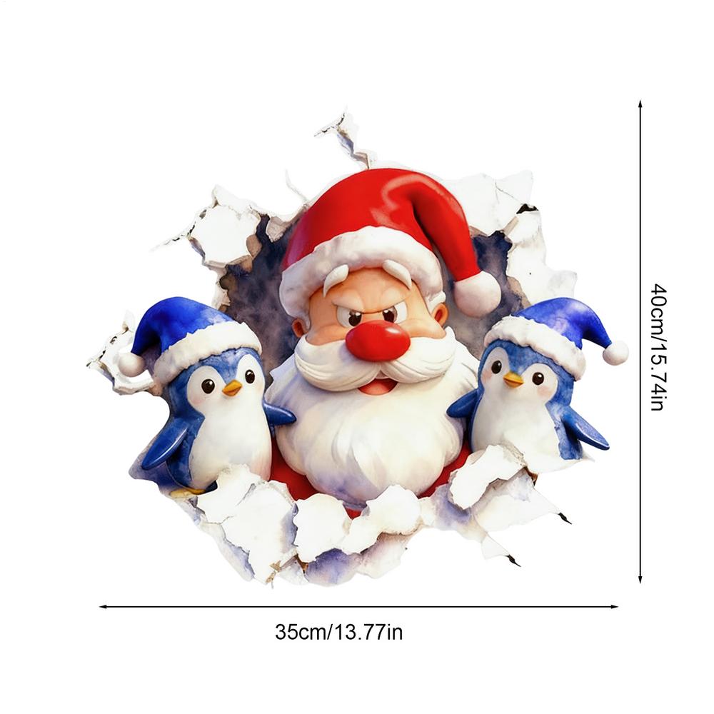 35X40cm Wall Breaking Winter Santa Claus Sticker pvc 3D Effect Christmas Cartoon Design Wall Decals Holiday Home Decor Stickers