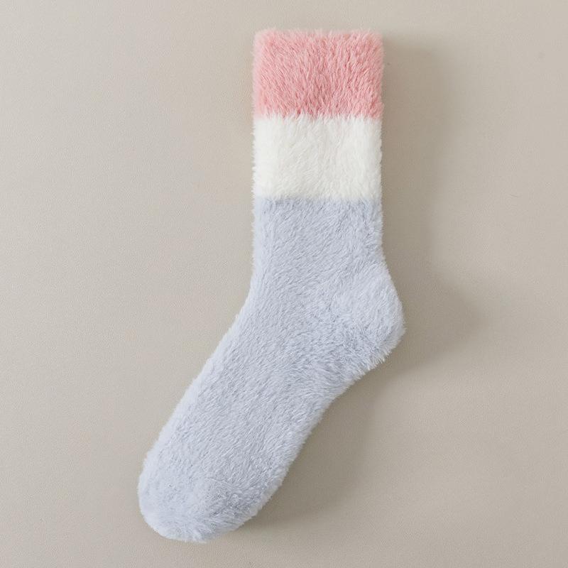 Winter and Autumn Thickened Fleece Thickened Coral Fleece Mid-calf Socks, Warm and Fashionable Couple-style Striped Multi-color Socks