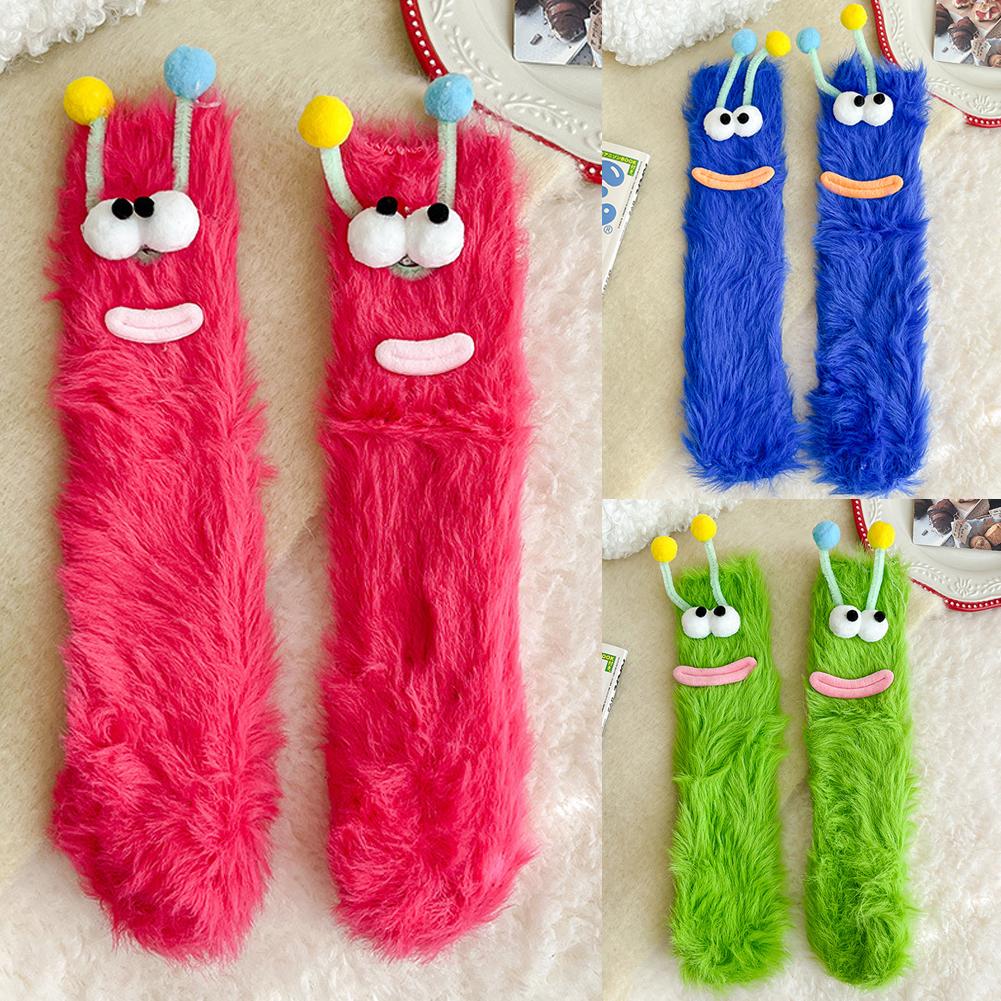 1Pair Ugly And Cute Funny Fleece Floor Socks Thickened Big Warm Autumn And And Home Eye Winter K8P4