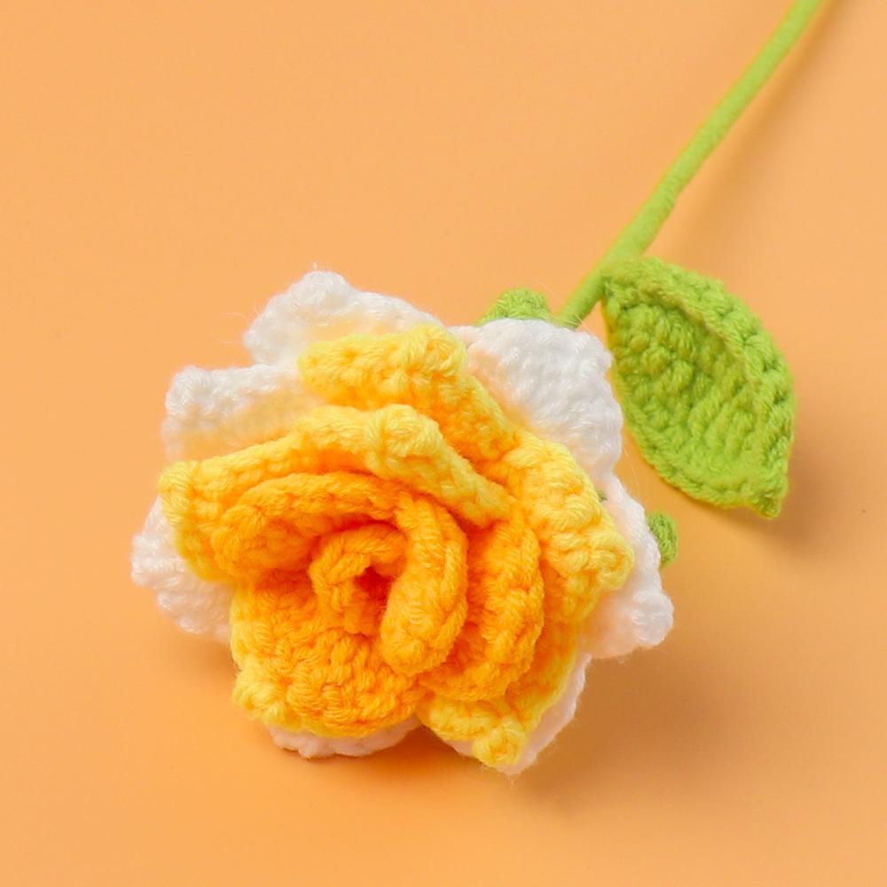 DIY Hand Woven Roses Pointed Leaf Romantic Knitting Flowers New Crochet Rose Flower  Anniversary