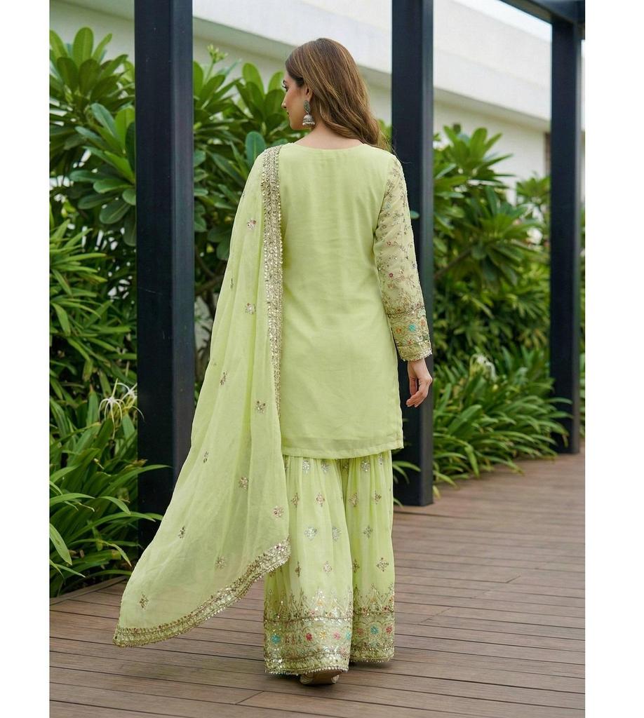 Damen Designer Faux Georgette Sharara Salwar Anzug Indisch Bollywood Partywear Salwar Kameez