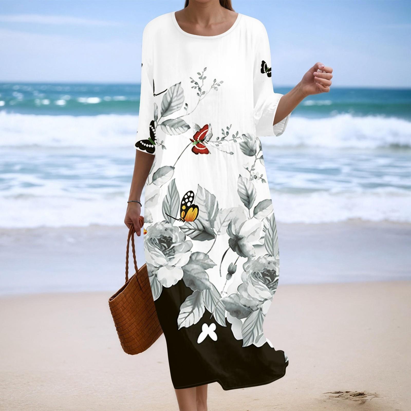 

Женское модное платье свободного кроя с принтом, круглым вырезом и рукавом три четверти XL