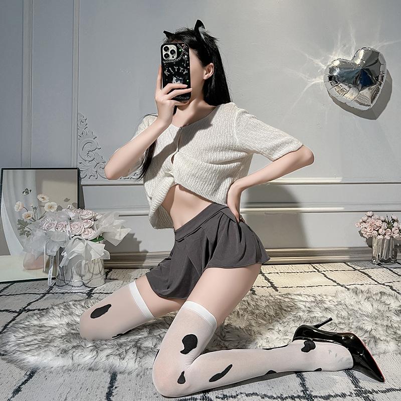Sex cow stockings, sexy long tube milk white spotted socks, high tube knee socks, girl cute leg stockings