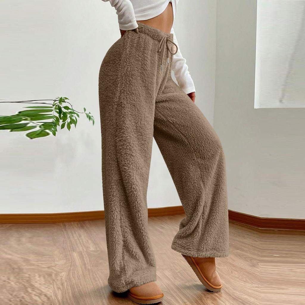 Autumn Winter Women's Trousers Streetwear Drawstring Casual Slim Pants Solid Versatile Warm Trousers Female Clothing