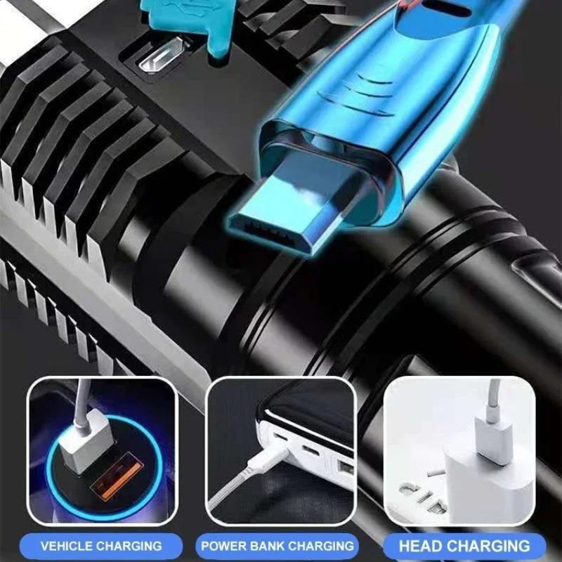 Hochleistungs-LED-Taschenlampen Camping-Taschenlampe mit 4 Lampenperlen und COB-Seitenlicht Wiederaufladbare Tragbare Handlaterne 4 Beleuchtungsmodi