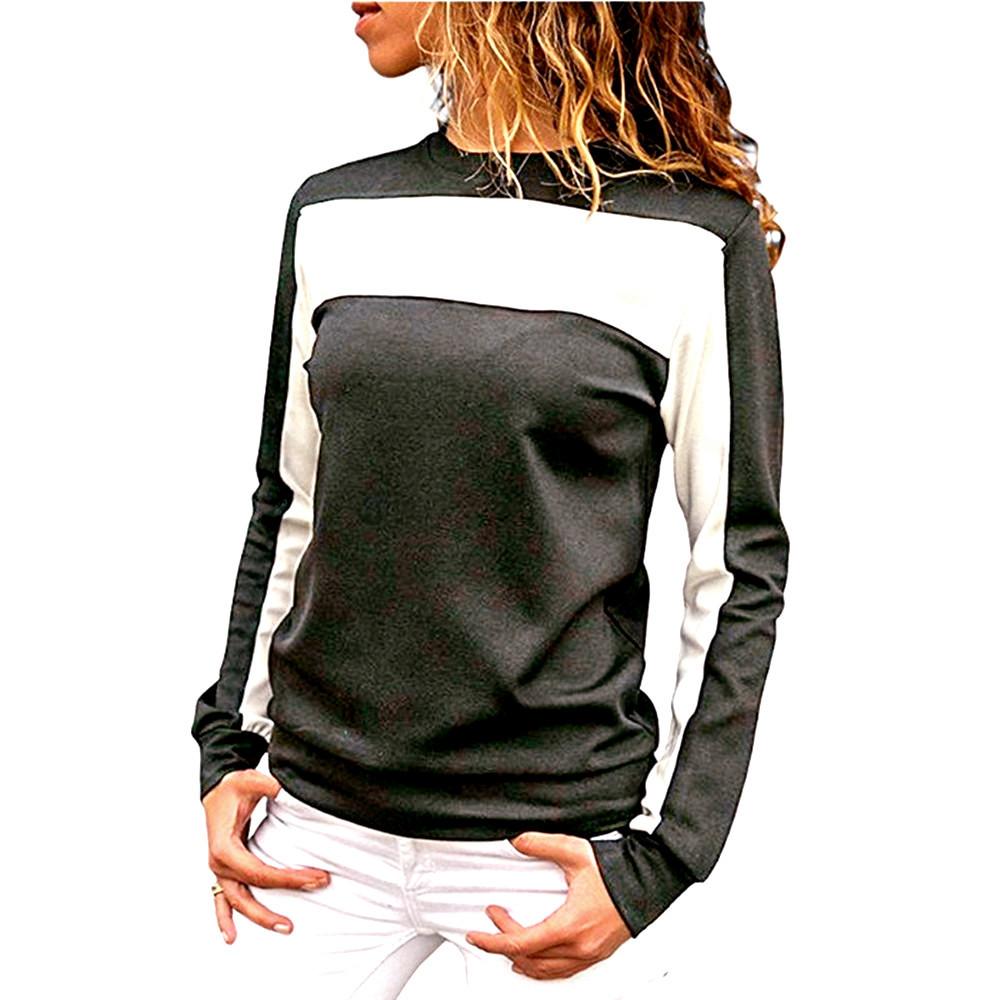Ladies Fashion Spliced Sports Long Sleeve Round Neck Top