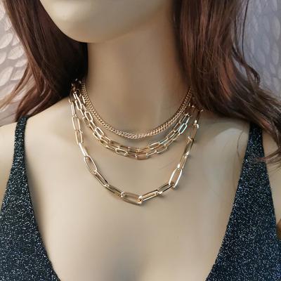 European and American Necklaces, Neck Chains, Women's Hip-hop Punk Multi-layer Mixed and Matched Thick Chains, Exaggerated Necklaces.