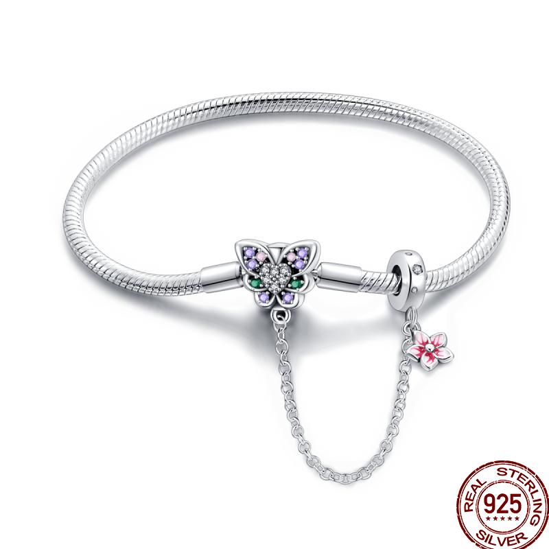 100% Silver Bracelet Fit Original Design Beads Charms DIY Jewelry Making Dazzling CZ Chain Bracelet For Women