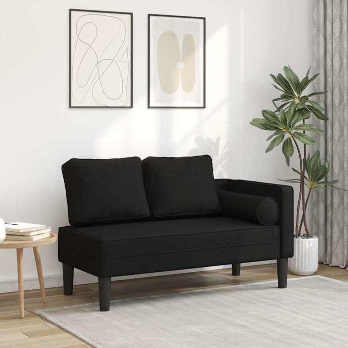 VidaXL Chaise Longue with Cushions Black Fabric, Upholstered Sofa, Sofa for Bedroom, 2-seater Sofa, Sofa, 4007581