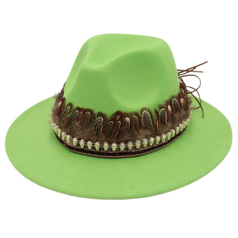 Indisk Amerikansk Stil Hög Hatt Liten Skalle Hip Hop Jazzhatt Europeisk Och Amerikansk Stil Stor Brätte Fjäder Accessoarer Filthatt