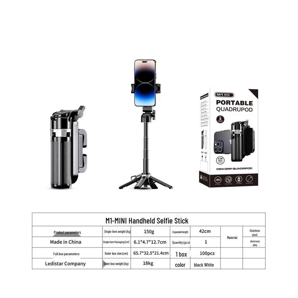 M1 Mini Selfie Stick: Compact, Retractable Stand with Bluetooth Remote & Anti-Shake for Live Streaming & Photography.