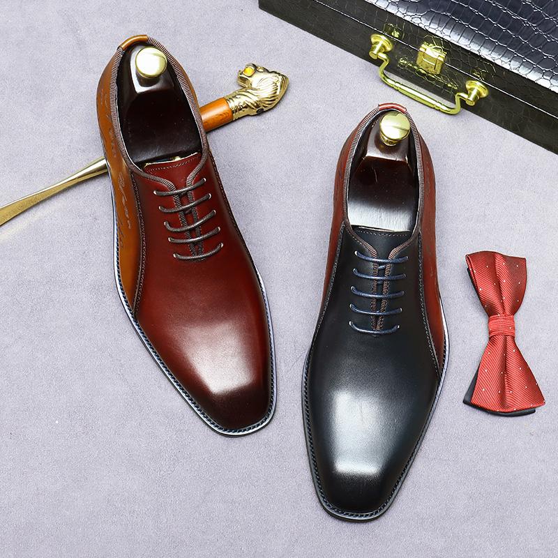 Fashion Handmade Office Shoes Vintage Design Oxford Men Dress Shoes Formal Business Lace-up Full Grain Real Leather Shoes for Men