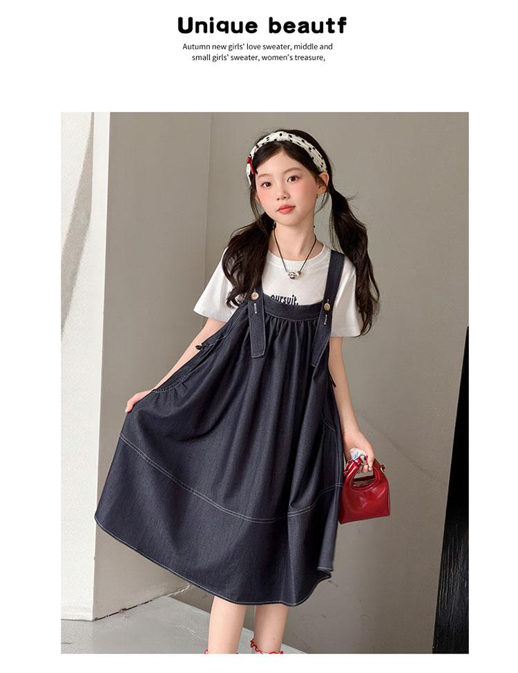 Girls' Summer Dress 2026 New Style Children's Stylish Medium and Large Girls' Summer Dress Cowboy Strap Skirt Two Piece Set