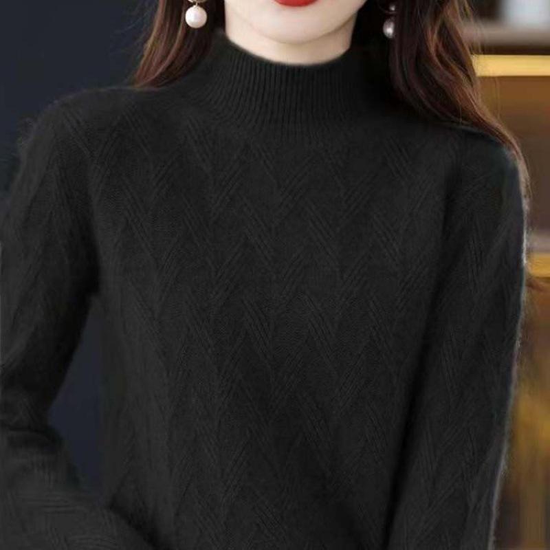 Thick Base Sweater for Autumn and Winter Semi High Neck Loose Sweater for Women
