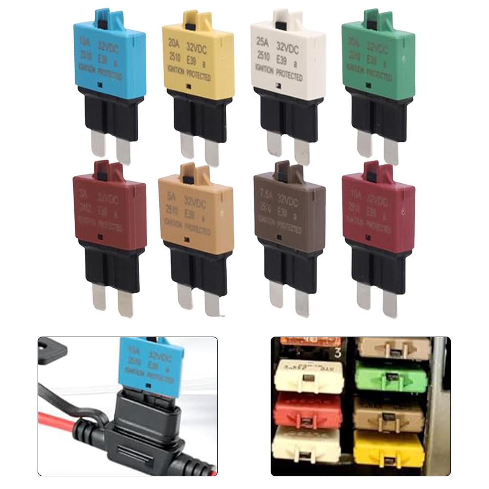 8pcs Car Pack Circuit Breaker Blade Manual Reset Fuse 3A 5A 7.5A 10A 15A 20A 25A 30A Mixed For Marine Boat RV Truck Cars