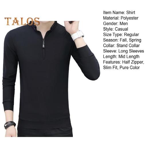 Vår Høst Skjorte Herre Langermet Halv Glidelås Slim Fit Stand Krage Pure Farge Mid Length Pullover Daglig slitasje Business Office Topp