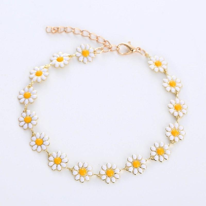 Painted Flower Choker Small Daisy Necklace Adjustable Clavicle Chain for Women Girls Handmade Bracelet Earrings Jewelry