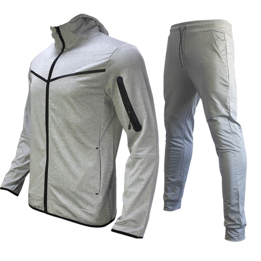 Men's Colorblock Zipper Sweatshirt Hoodie Men's Sports Large Size Casual Sweatshirt And Trousers Set