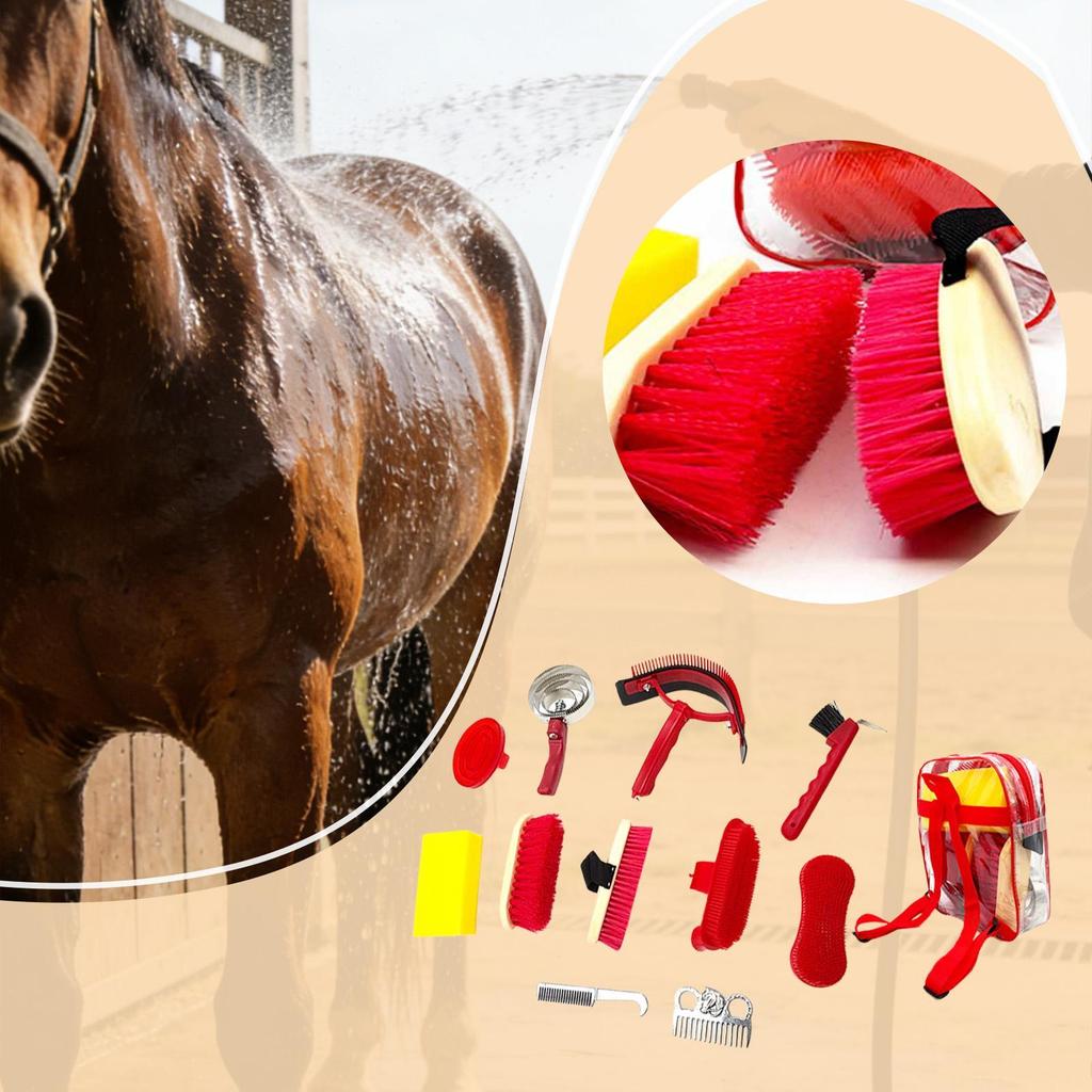 11Pcs Horse Grooming Kit,Horse Tack Brush Set Sweat Scrape Cleaning Tools Horses Care Supplies for