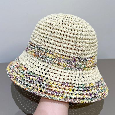 Hollow Breathable Bucket Hat Women's Leisure Weaving Hollow Face Small Sunshade Sunscreen Travel Straw Weaving Basin Hat