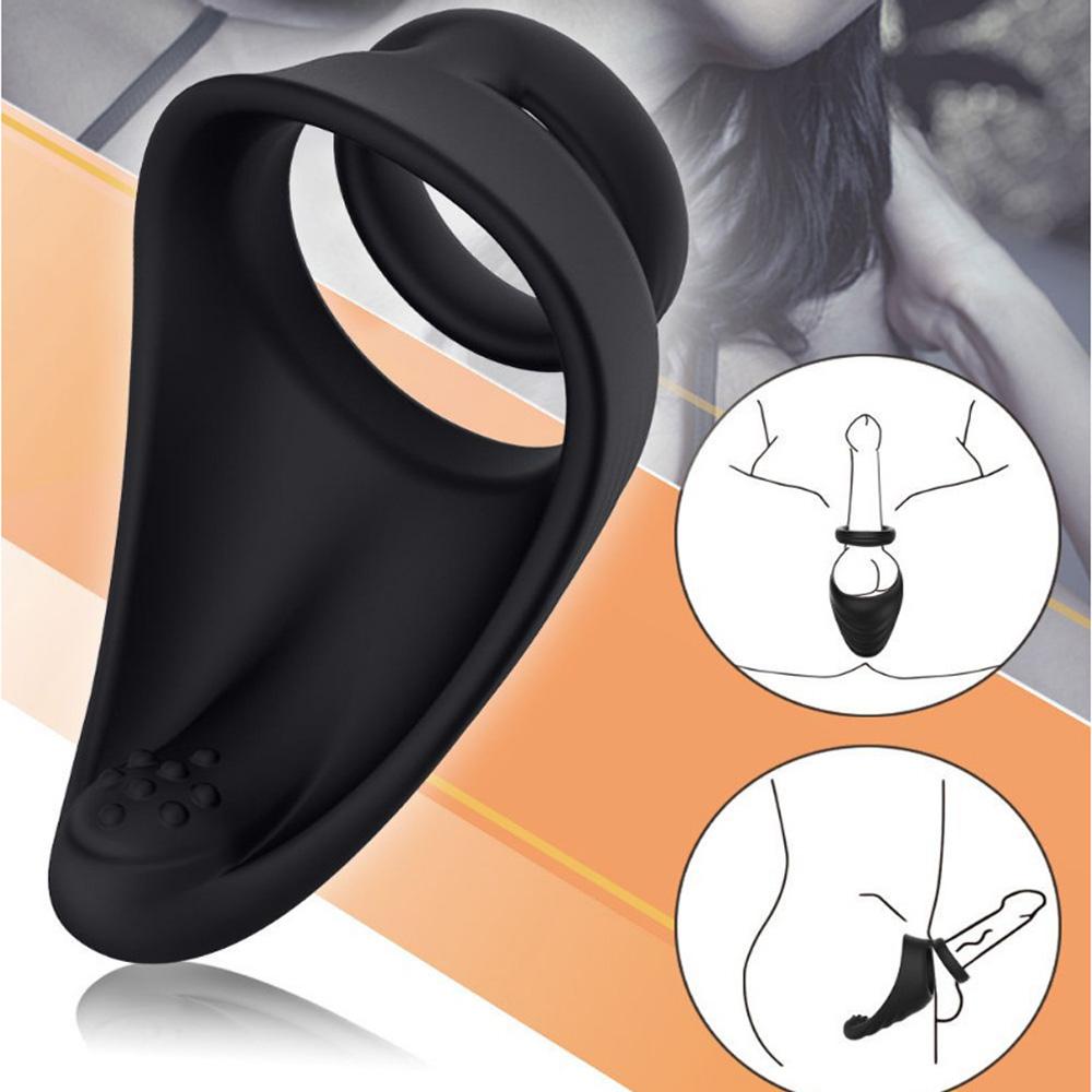 Silicone Double Penis Ring with Anal StimulatorPenis RingPenis SleeveStronger Erection EnhancementEjaculation DelayErotic Toys Adult Sex Toys