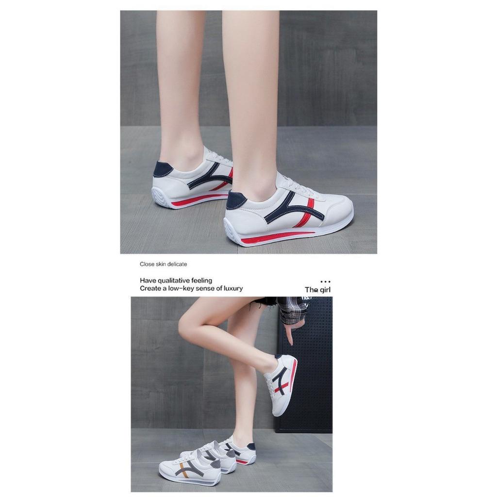 Large Size White Shoes for Women, Breathable Color Blocked Fashionable White Student Sports and Casual Flat Shoes