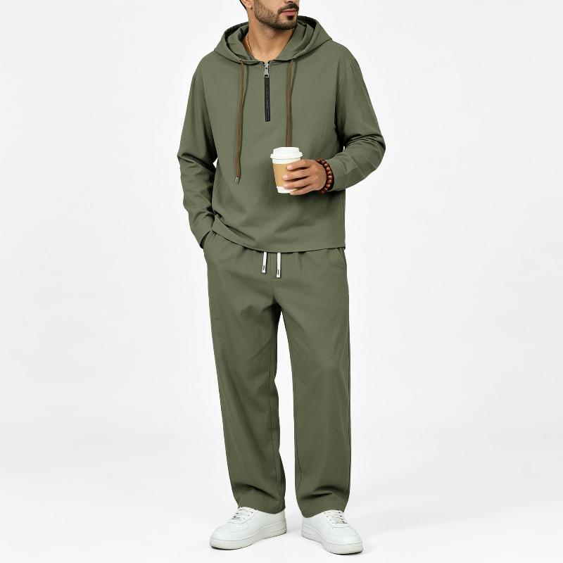 Men's Hooded Zip Linen Long Sleeve Pants Long Pants Matching Set Casual Everyday Outfit