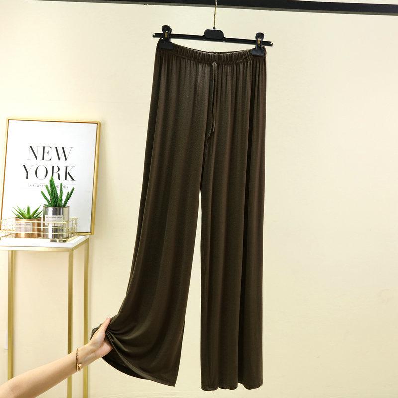 Plus Size Women's High-Waist Wide Leg Modal Pants - Solid Color, Loose Fit, Floor-Length, Summer Casual