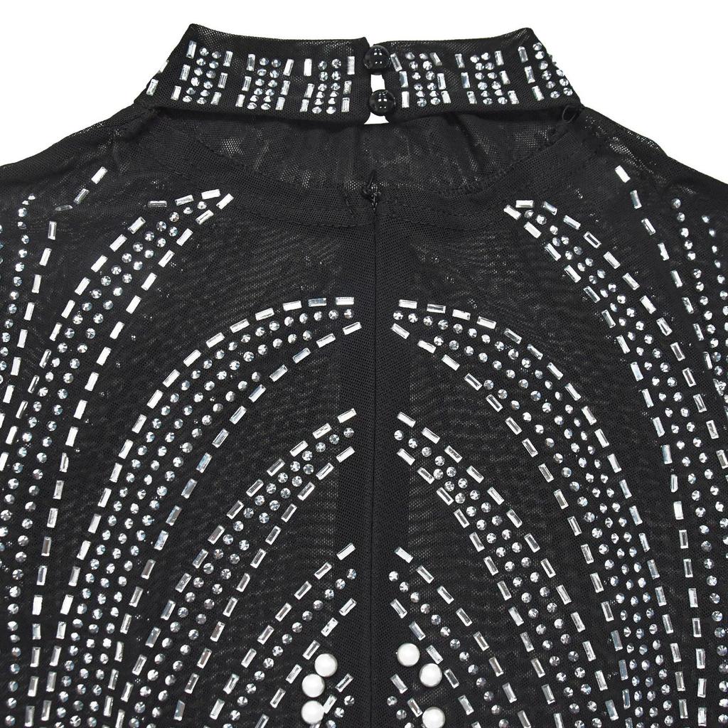 Abito da donna trasparente in rete con strass e perline - Stile europeo americano