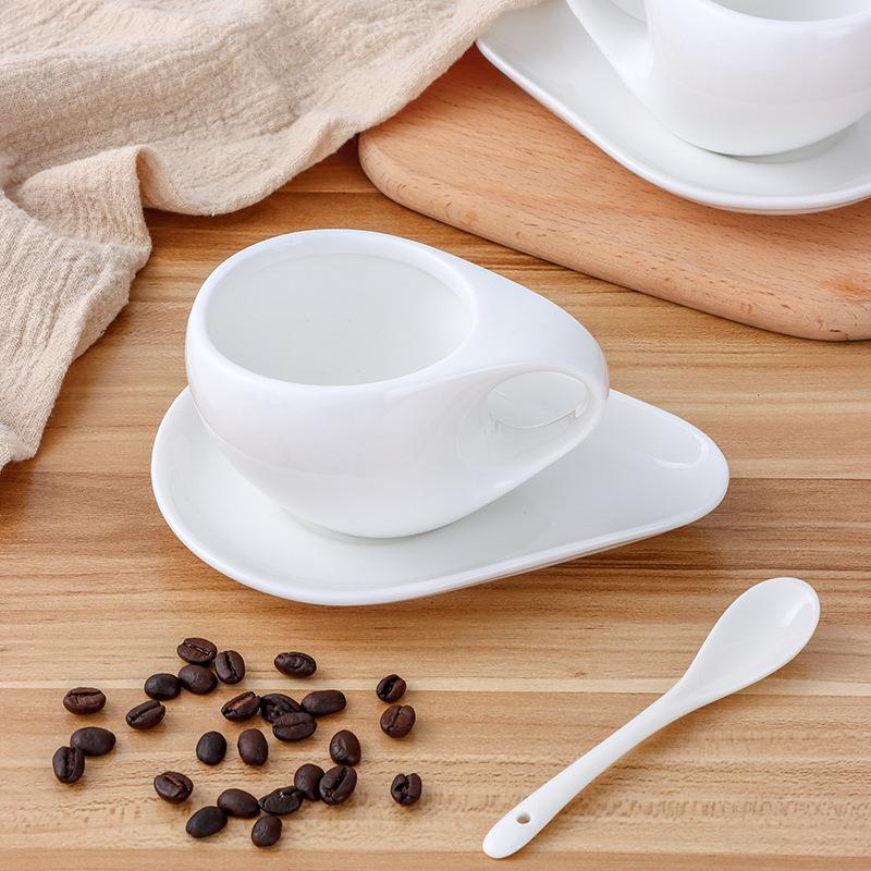 High-Appearance Creative Wholesale Ceramic Coffee Cup and Saucer Set Minimalist Pure White Tableware for Home Office Use - Perfe