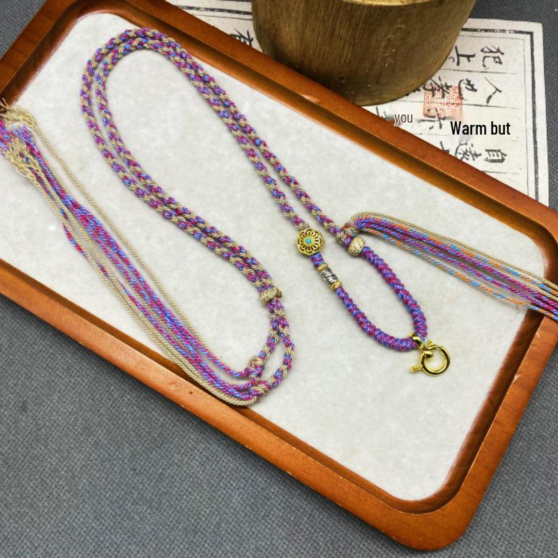 Colier Tibetan Handmade din Frânghie Împletită și Pandantiv Amuletă cu Lanț