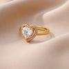 Stainless Steel Heart Rings For Women Zircon Gold Plated Heart Adjustable Ring Femme Wedding Party Accessories Jewelry Gift