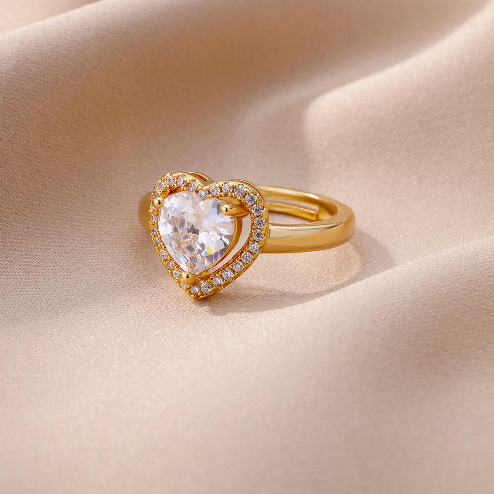 Stainless Steel Heart Rings For Women Zircon Gold Plated Heart Adjustable Ring Femme Wedding Party Accessories Jewelry Gift