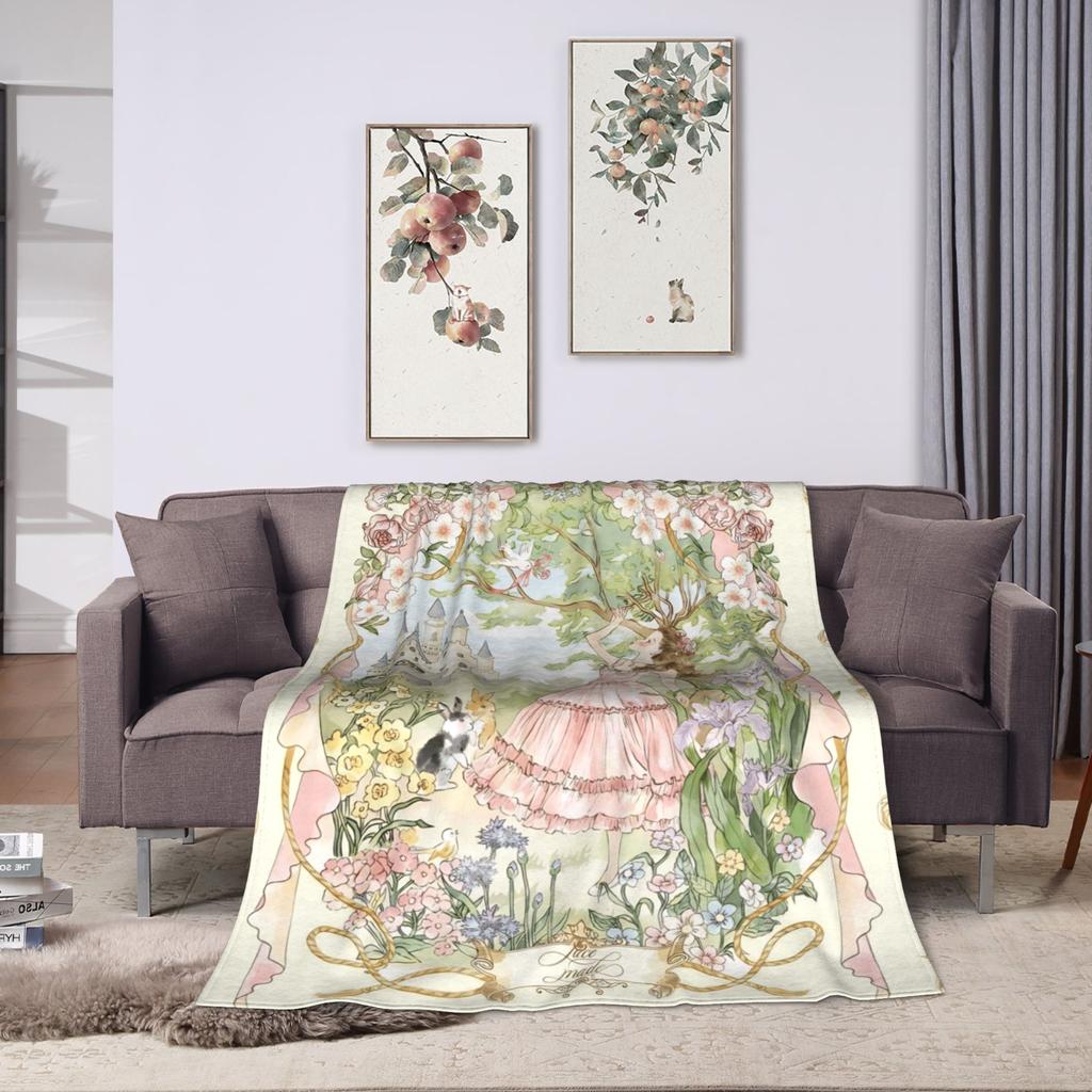 Border Painting Art Girl Blanket  Super Soft Novelty Plush Bedding Throws For Girls Boys Outdoor Flannel Bedspread Bed Cover