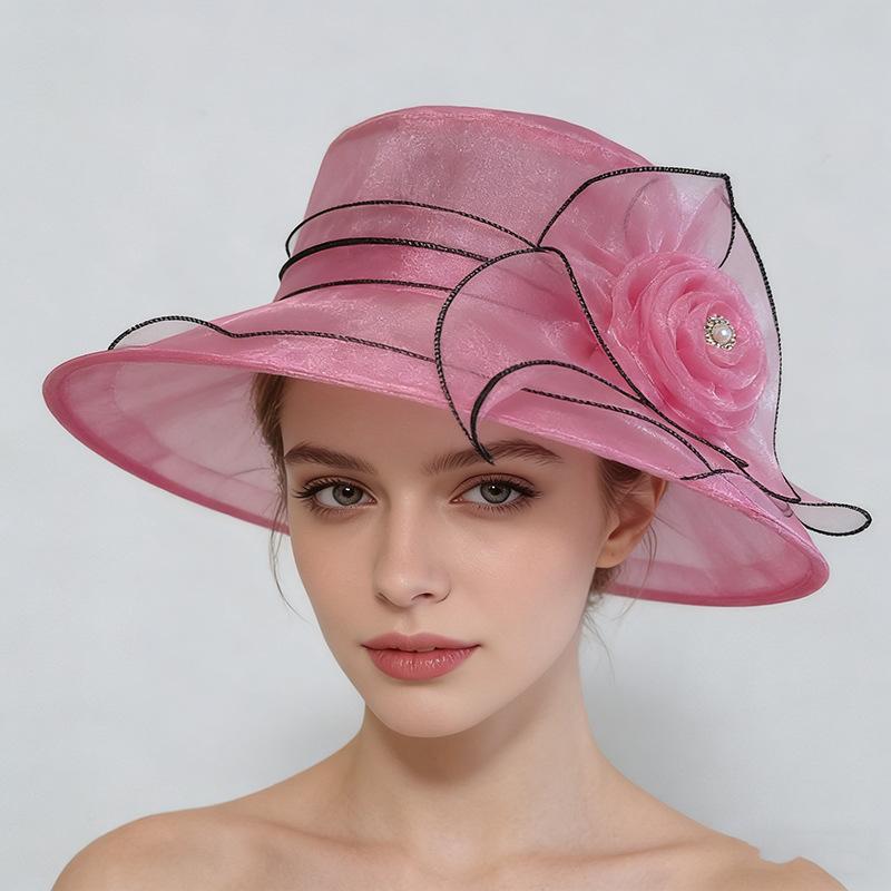 Summer female organza flower European and American celebrity wind mesh gauze hat retro breathable sun hat sales