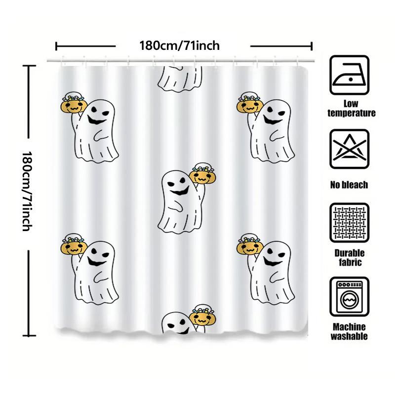 1Pccute Ghost Shower Curtain With Smiling Ghosts And Pumpkins Halloween Decor For Bathroom Kids Room