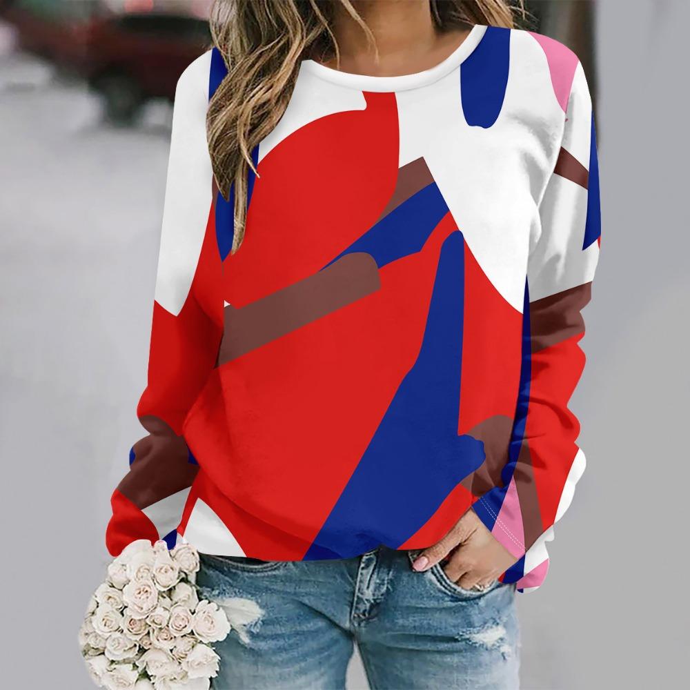 Round Neck Long Sleeved Printed Elegant Casual Streetwear