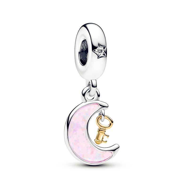 925 Silver-Plated Charms Jewelry Gift Sparkling Pink Air Balloon&Cherry Blossom Dangle Bead Fit Original Silver Bracelet