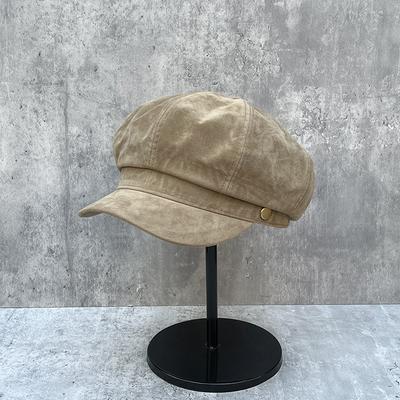 Matte Flocking Octagonal Hat Female Versatile Retro Face Painter Hat Duck Tongue Beret