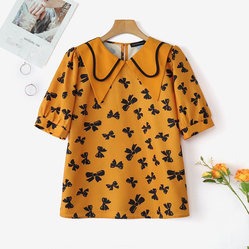 

ZANZEA Женская повседневная блузка с кукольным воротником, свободного кроя, с коротким рукавом и принтом 5XL