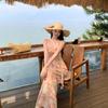 Summer sweet pink flower floral suspender dress dating photo travel wear niche coffee break vacation dress