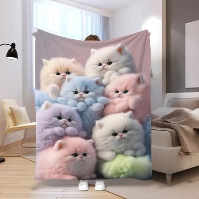 Manta Linda de Gatos Pastel - Suave, Acogedora, Decoración Elegante para el Máximo Confort del Hogar y Opción de Regalo Ideal para Amantes de los Gatos